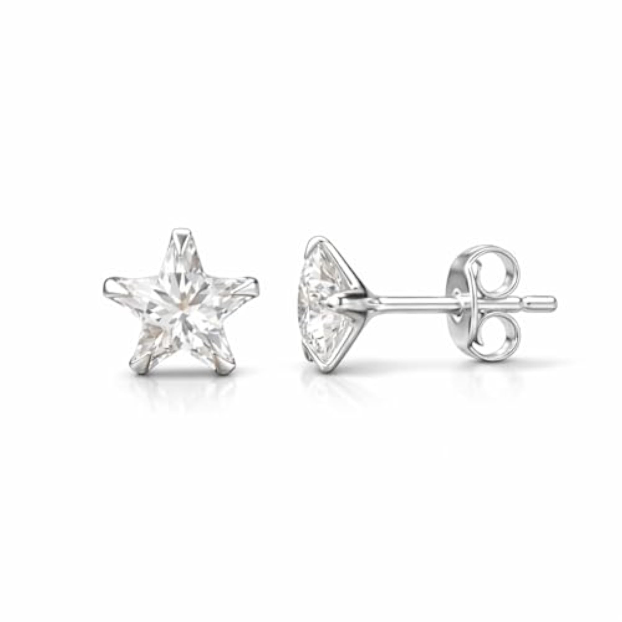 925 Sterling Silver Star Solitaire Stud Earrings